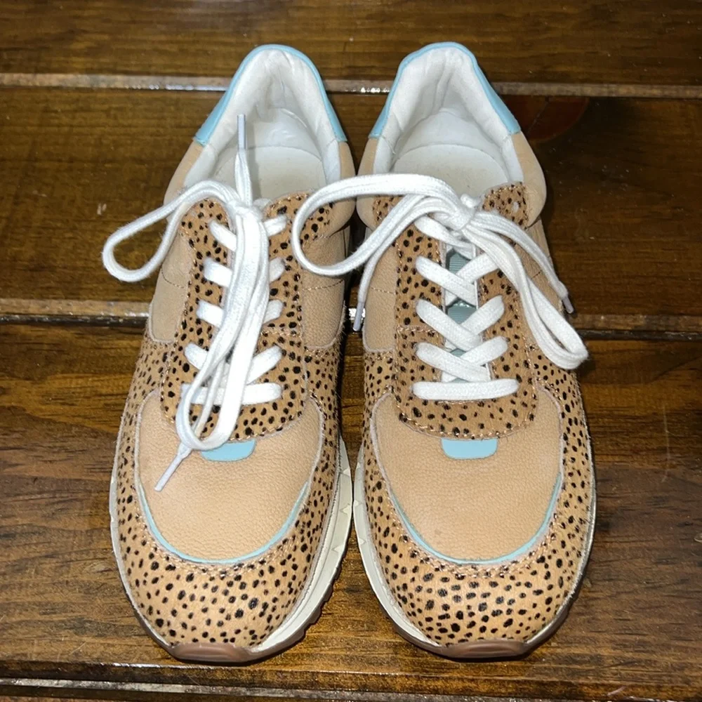 Madewell Tan Leopard Print Sneakers with Light Blue Accents